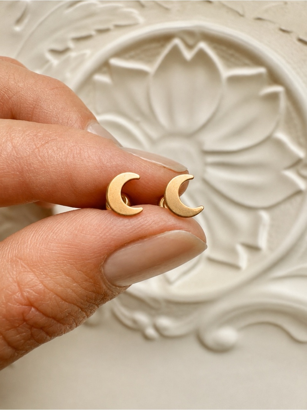 14k Gold Filled Crescent Moon Studs Celestial Earrings Harvest Moon Studs